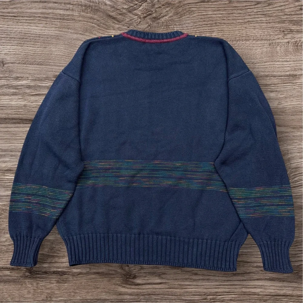 Vtg Gant Mens XL Navy Blue Cotton Golfer Embroidered‎ Knit Sweater Hand Framed